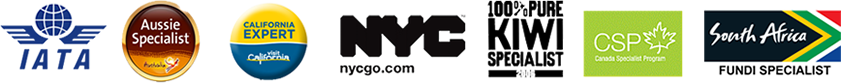 IATA, Aussie Specialist, California Expert, NYCgo, 100% Pure New Zealand, CSP and South Africa Fundi accreditations